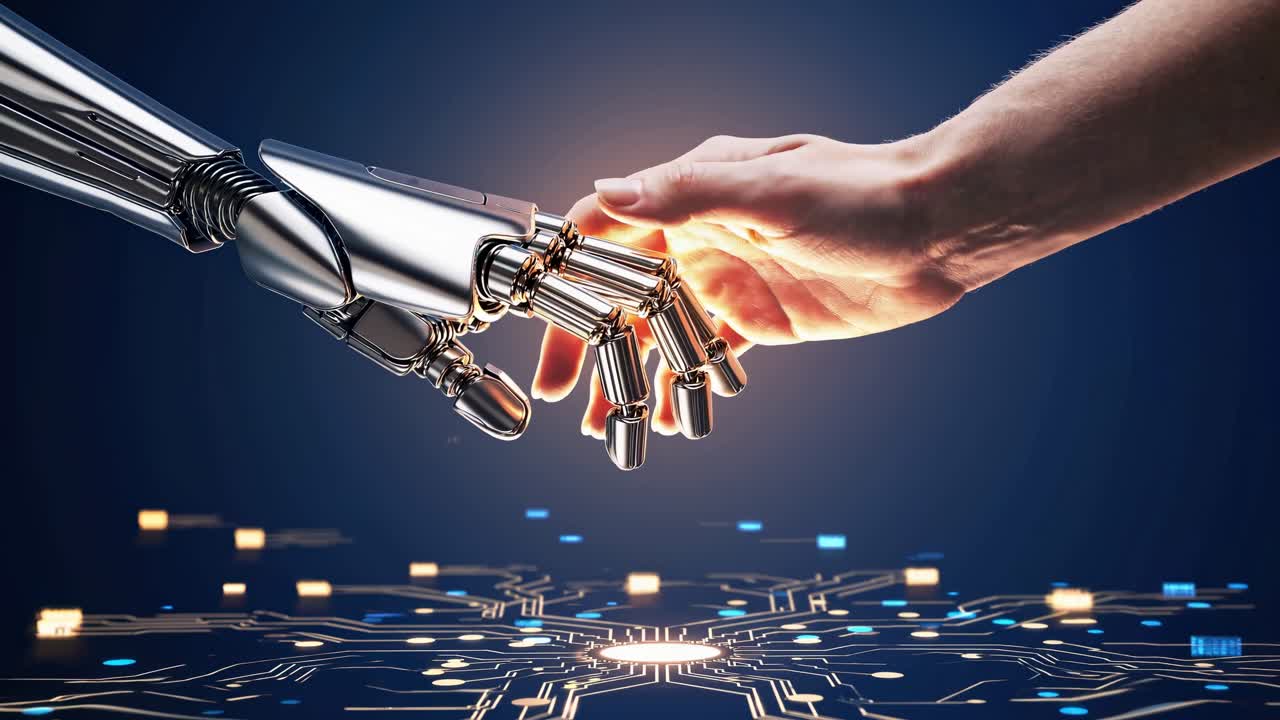 manos robóticas y humanas que interactúan