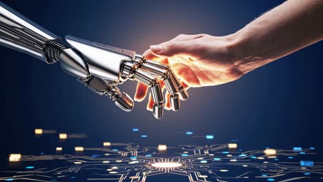 manos robóticas y humanas que interactúan