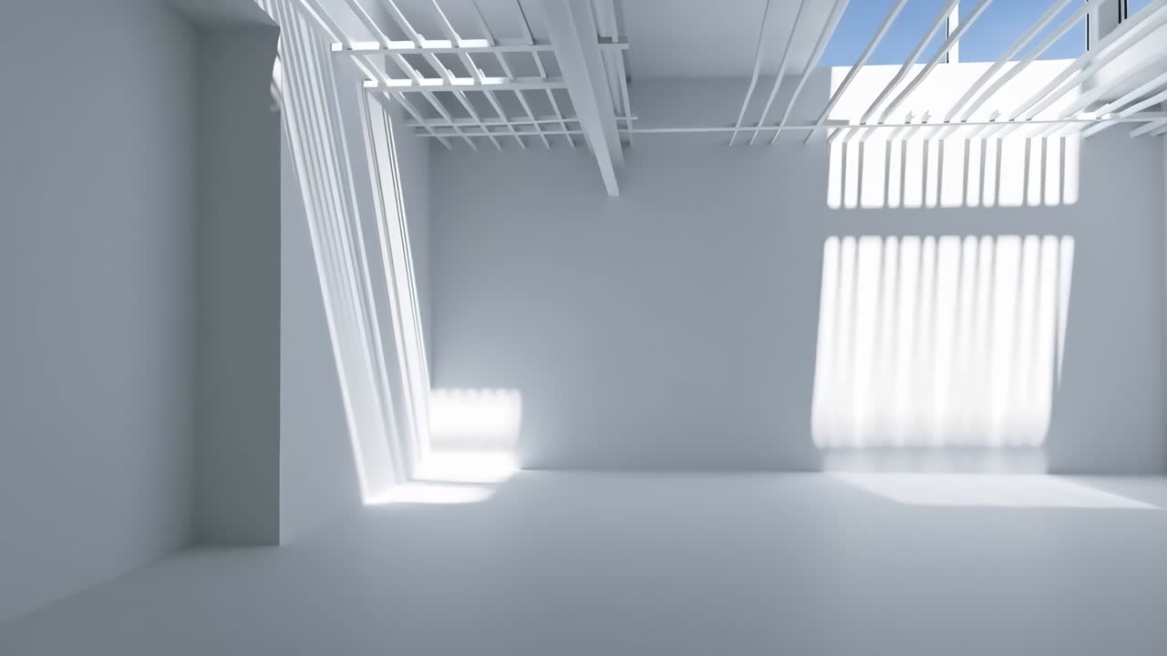 Minimalist White Room Bathed in Sunlight and Shadows
