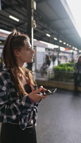 young woman at train station