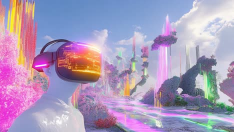 virtual reality experience in a futuristic landscape