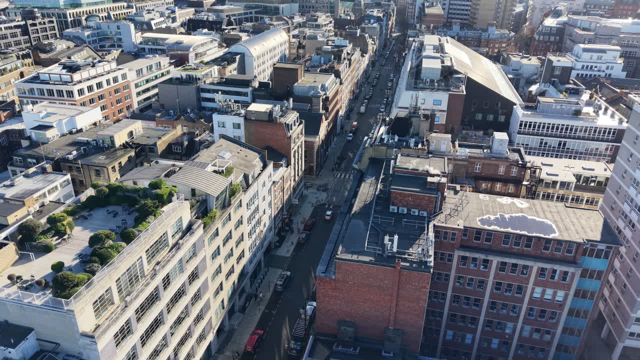 Hatton Garden,jewelry district London street drone,aerial 4K footage
