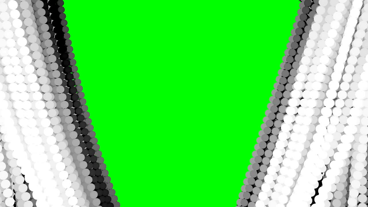 la cortina, la pared hecha de círculo de metal, las bolas colgando de las cuerdas se abre.