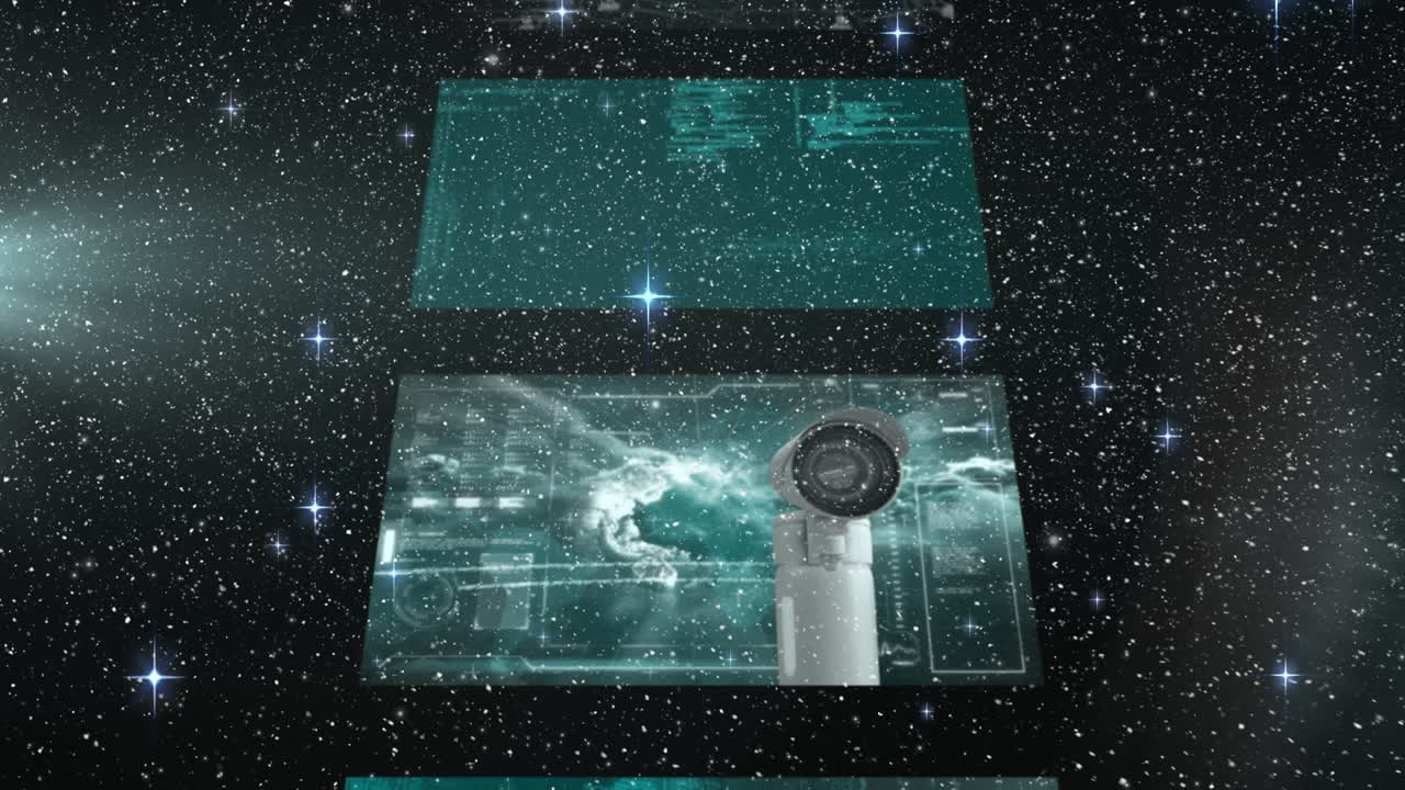 animación del procesamiento de datos sobre la nieve que cae sobre un fondo negro
