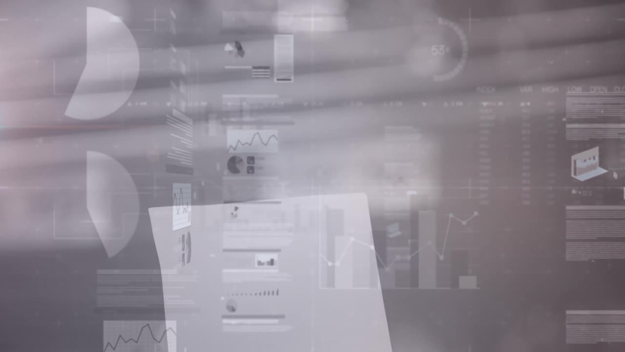 animación del procesamiento de datos financieros sobre los interiores de las tiendas