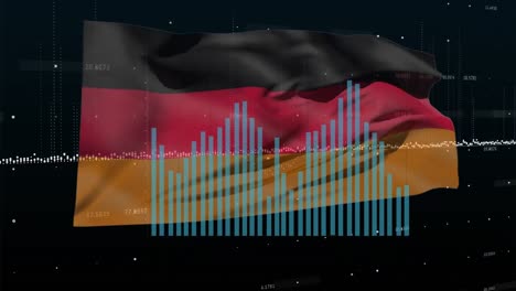 animation of financial data processing over flag of germany