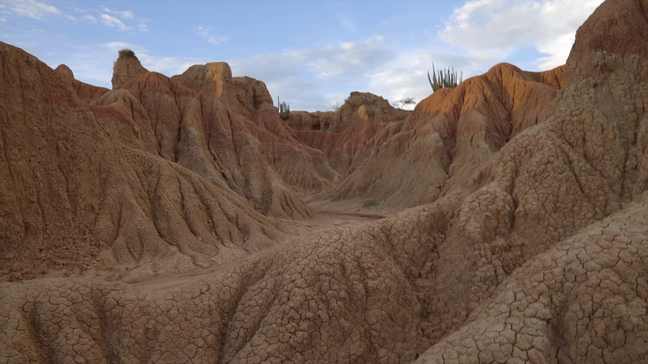 Medium static of Tatacoa Desert’s rugged red terrain in Colombia, highlighting its arid natural beauty with textured patterns from erosion