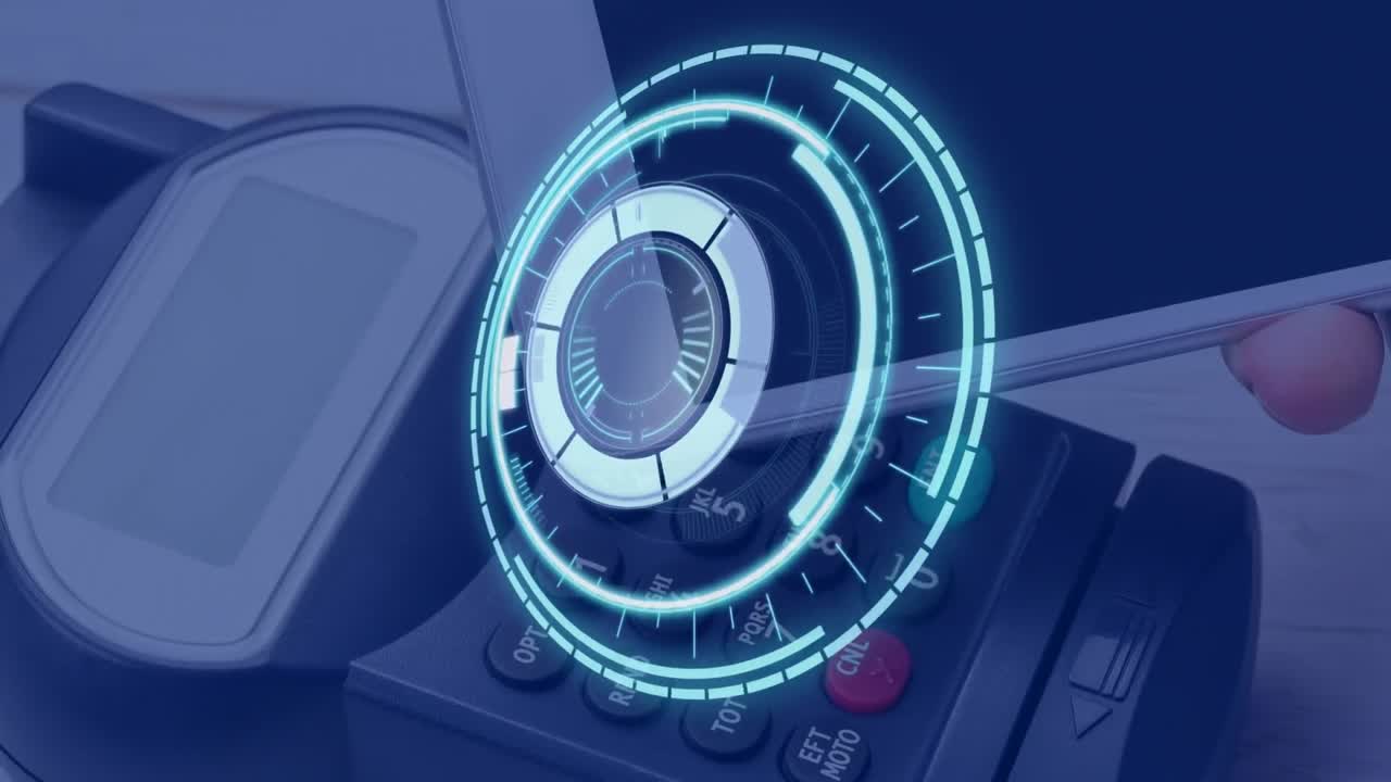 검은색 배경에서 처리되는 숫자에 대한 범위 스캔의 애니메이션.