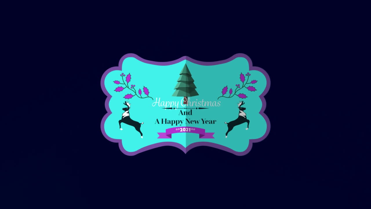 animación de felicitaciones de navidad en etiqueta sobre fondo oscuro