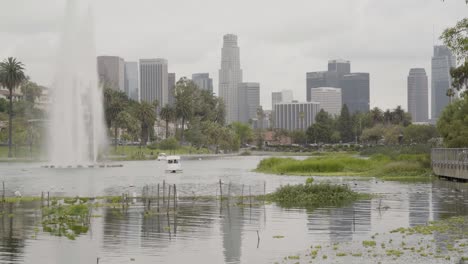 echo park lake with downtown la in the background