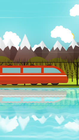 una animación de un tren y un paisaje