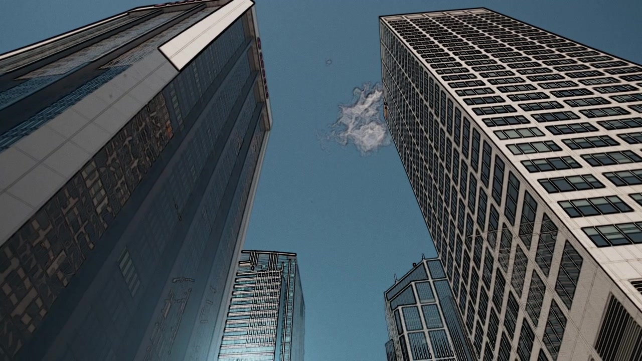 Edifícios altos animados na cidade.