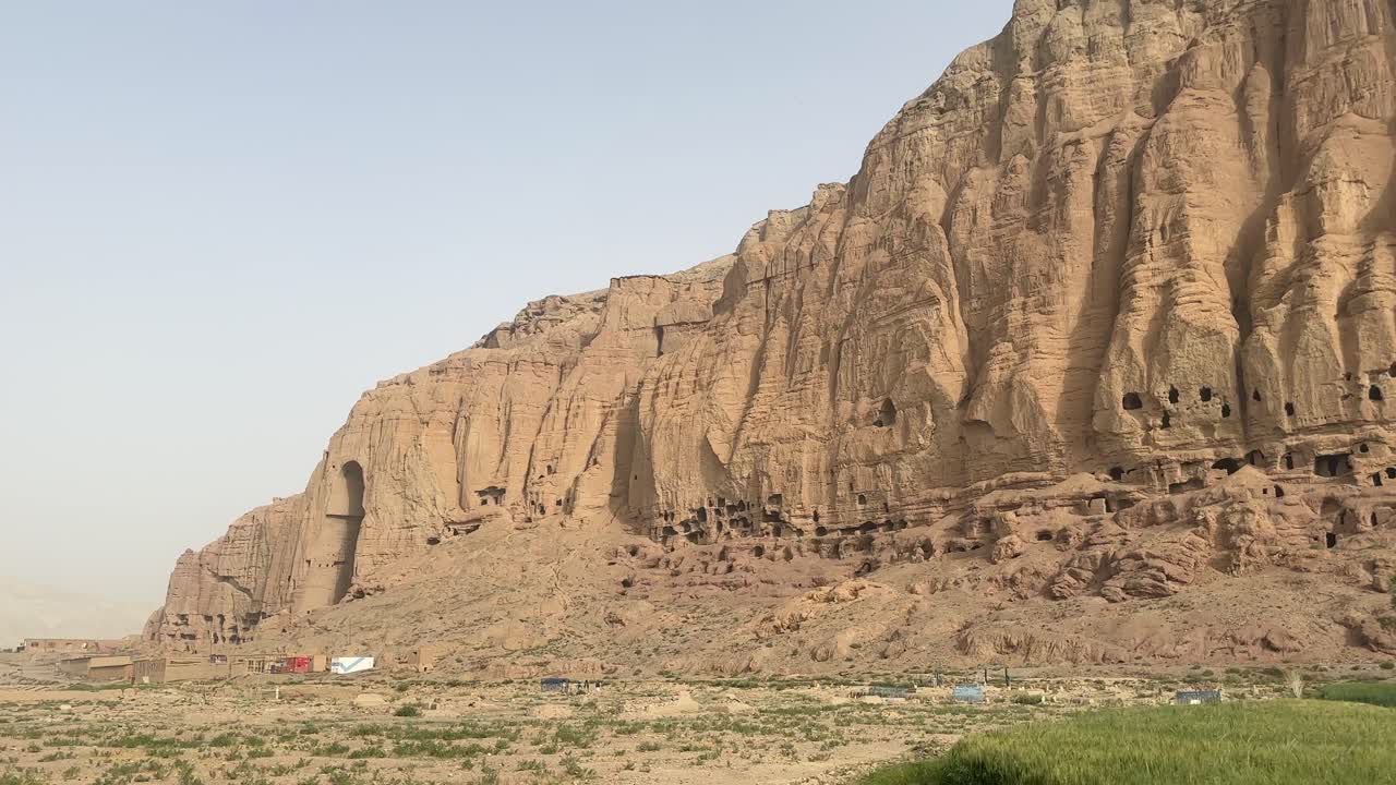 Historic Buddhist pilgrimage site in Bamyan Valley, Afghanistan. Ancient cave monastery