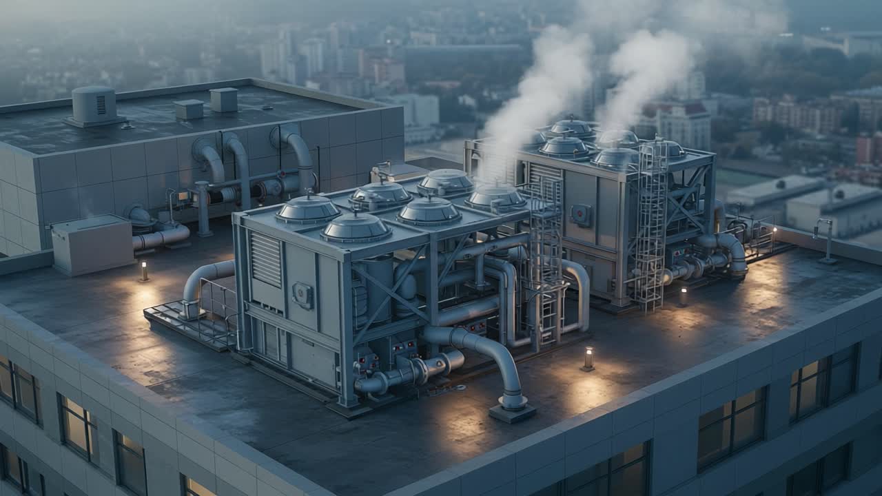 An Overview of Industrial Rooftop Cooling Systems: Exploring the Complex Network of Pipes, Fans, and Heat Exchangers in Urban Environments