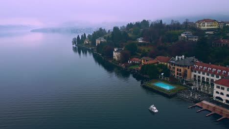 drone view of lake orta in italy
