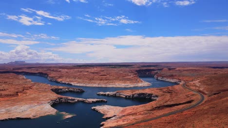 drone over lake powell in the afternoon