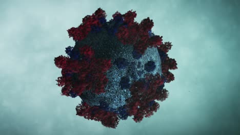 Realistische-3D-Animation-Eines-Covid-19-ähnlichen-Virus,-Simuliert,-Um-Eine-Extreme-Vergrößerung-Unter-Einem-Mikroskop-Darzustellen