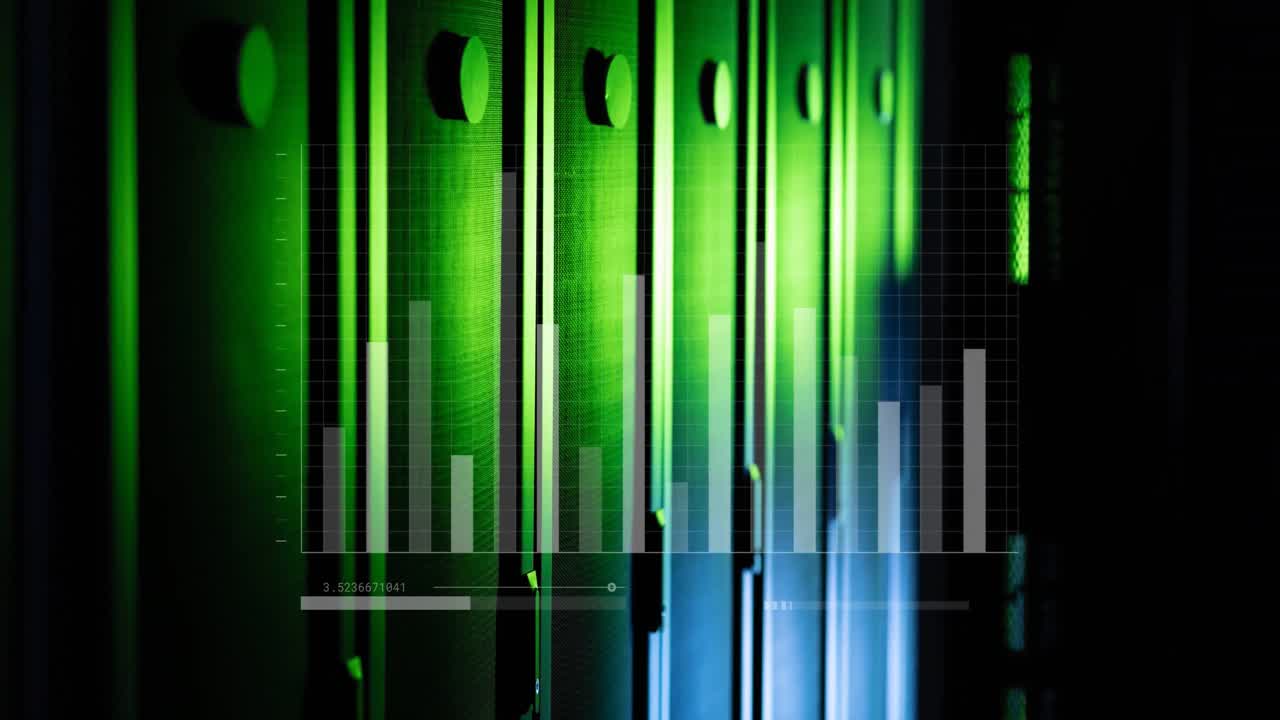 Animation of interface with data processing against computer server room