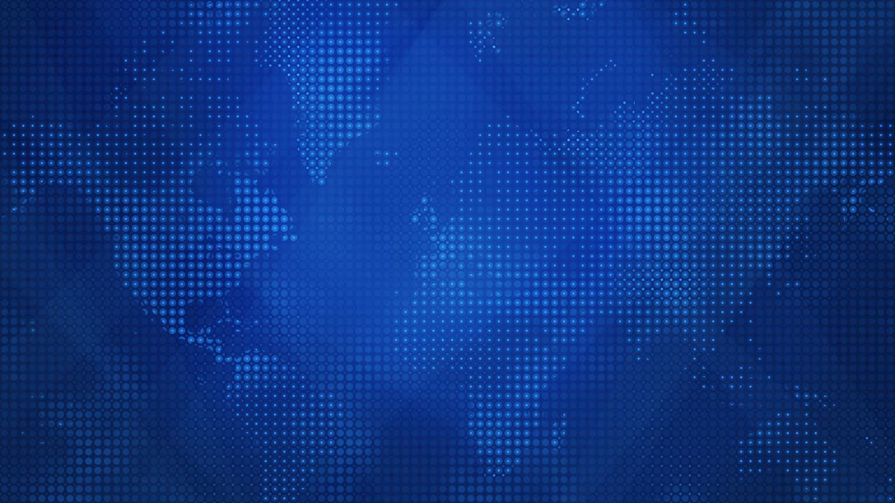Stylized Digital Earth with Overlapping Shapes, Halftone Dots Grid and Abstract Global Data Connection - Abstract World Map with Seamless Loop - backdrop for technology, cartography, data analytics