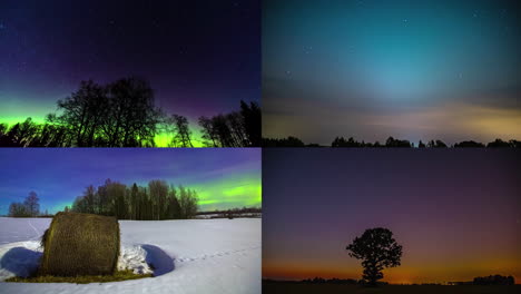 Zeitrafferaufnahme-Der-Aurora-Und-Der-Milchstraße-In-Einer-Winterszene-–-Weitwinkel-Panoramaaufnahme