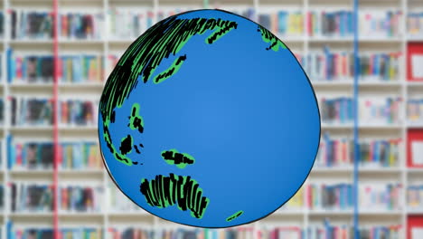 animation of globe over books on shelf