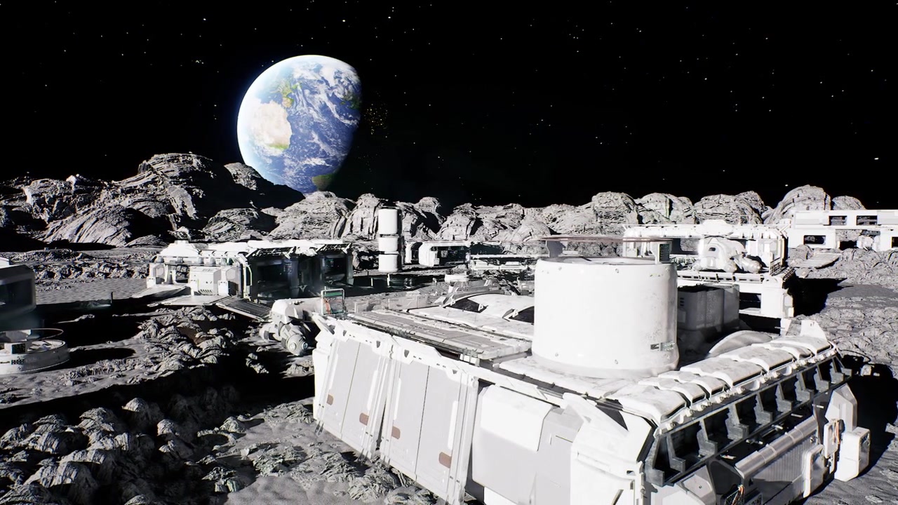 Moon base control panel displaying earth behind starfilled sky