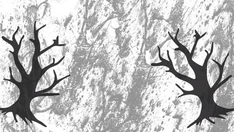 animation of scary halloween trees over white and grey moving background