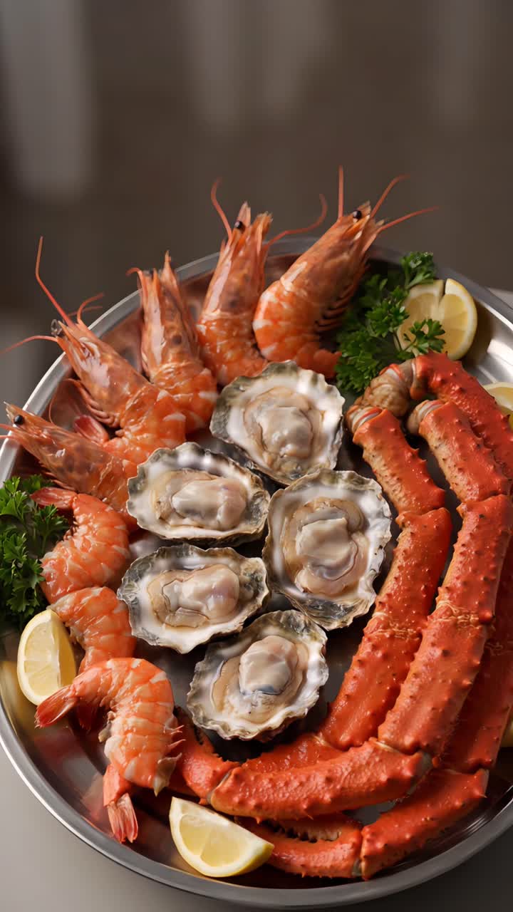 Delicious Seafood on Blurred Background 4K