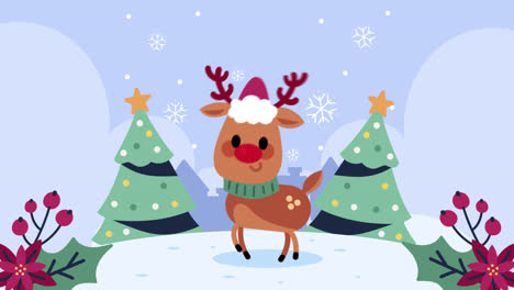 cute christmas reindeer in snowy landscape