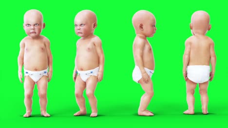evil speaking baby, children. green screen realistic animation.