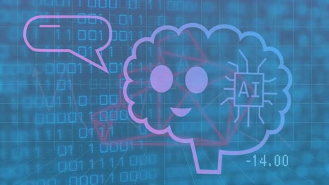 animación de un texto en un cerebro animado sobre códigos binarios en bucle contra un fondo abstracto