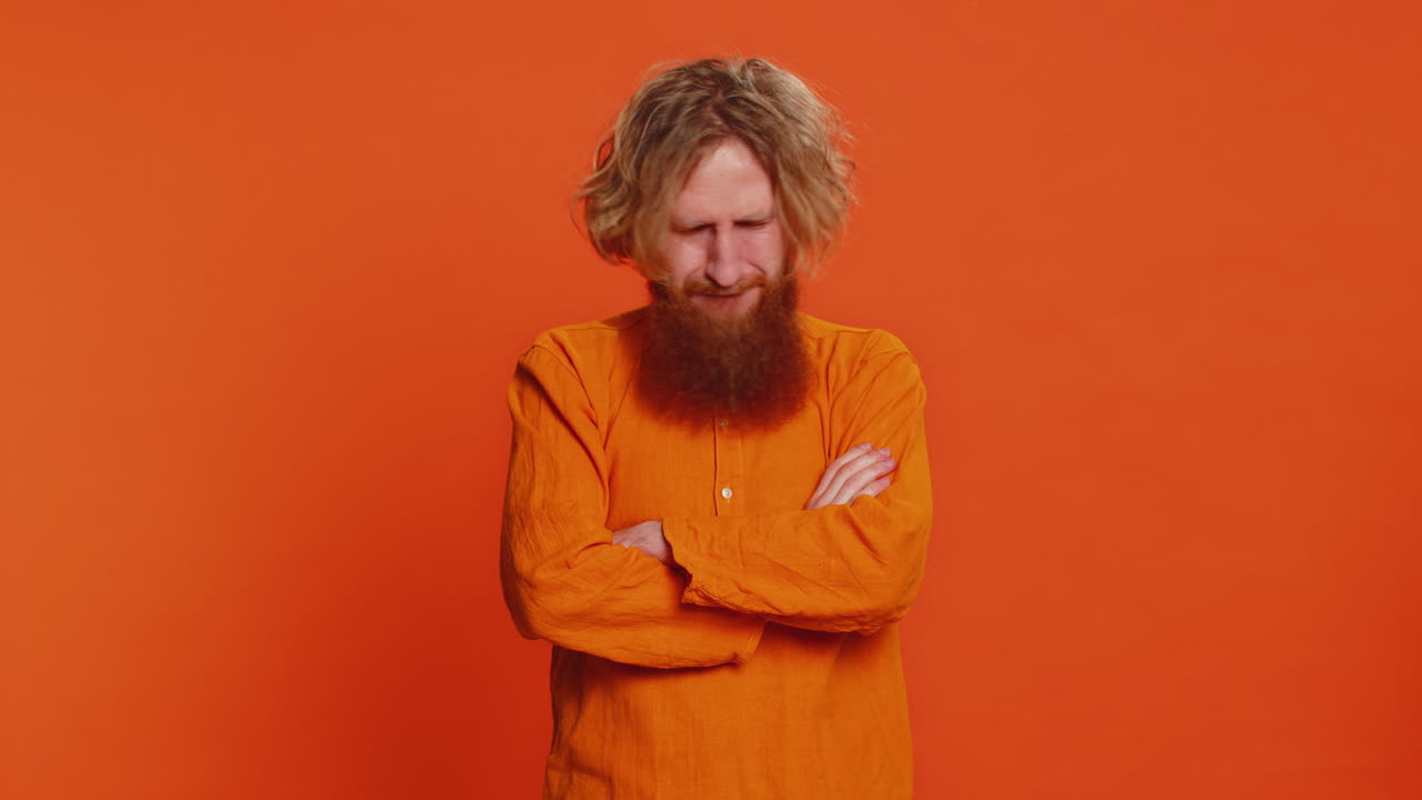 Sad caucasian man loses becoming surprised by lottery results bad fortune loss unlucky fortune news