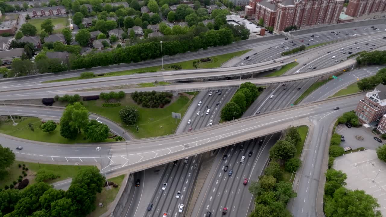 Atlanta Georgia Aerial Day straight forward over highway
