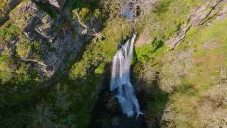 above view of seimeira de vilagocende cascades near fonsagrada, lugo, galicia spain