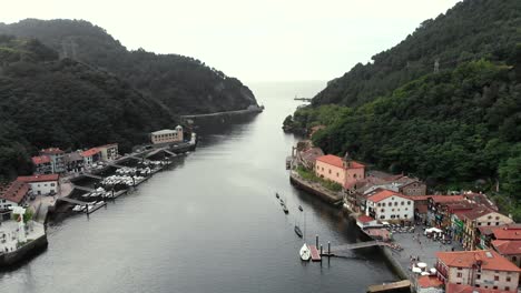 slow aerial shot looking pasaia at the mouth