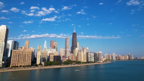 urban skyline of chicago waterfront drone