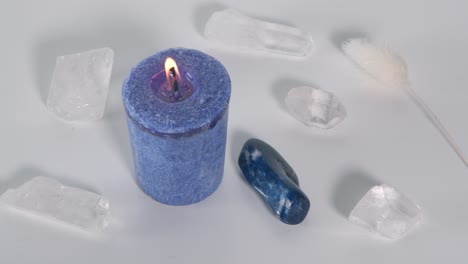 third eye chakra candle with sodalite and clear quartz