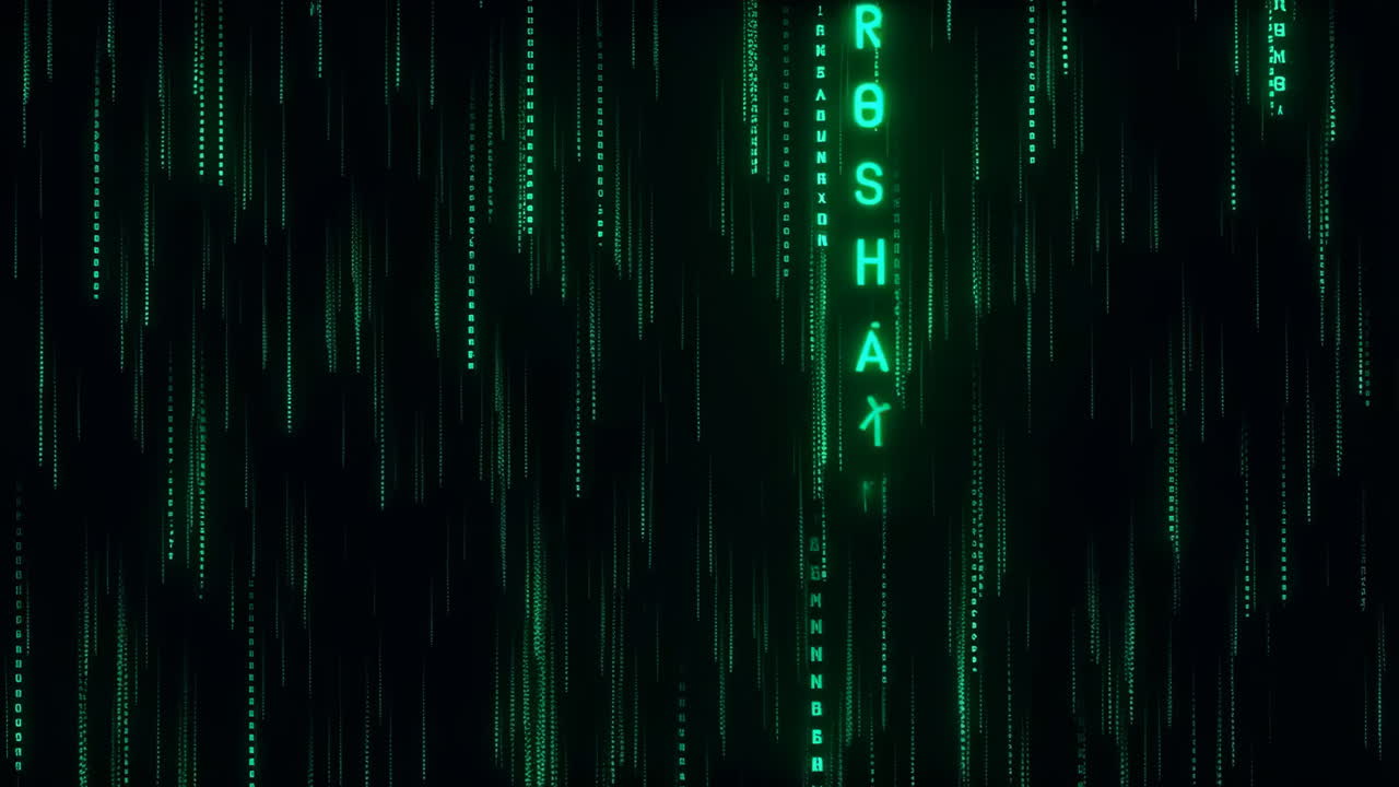 Dynamic Green Digital Rain with Changing Text