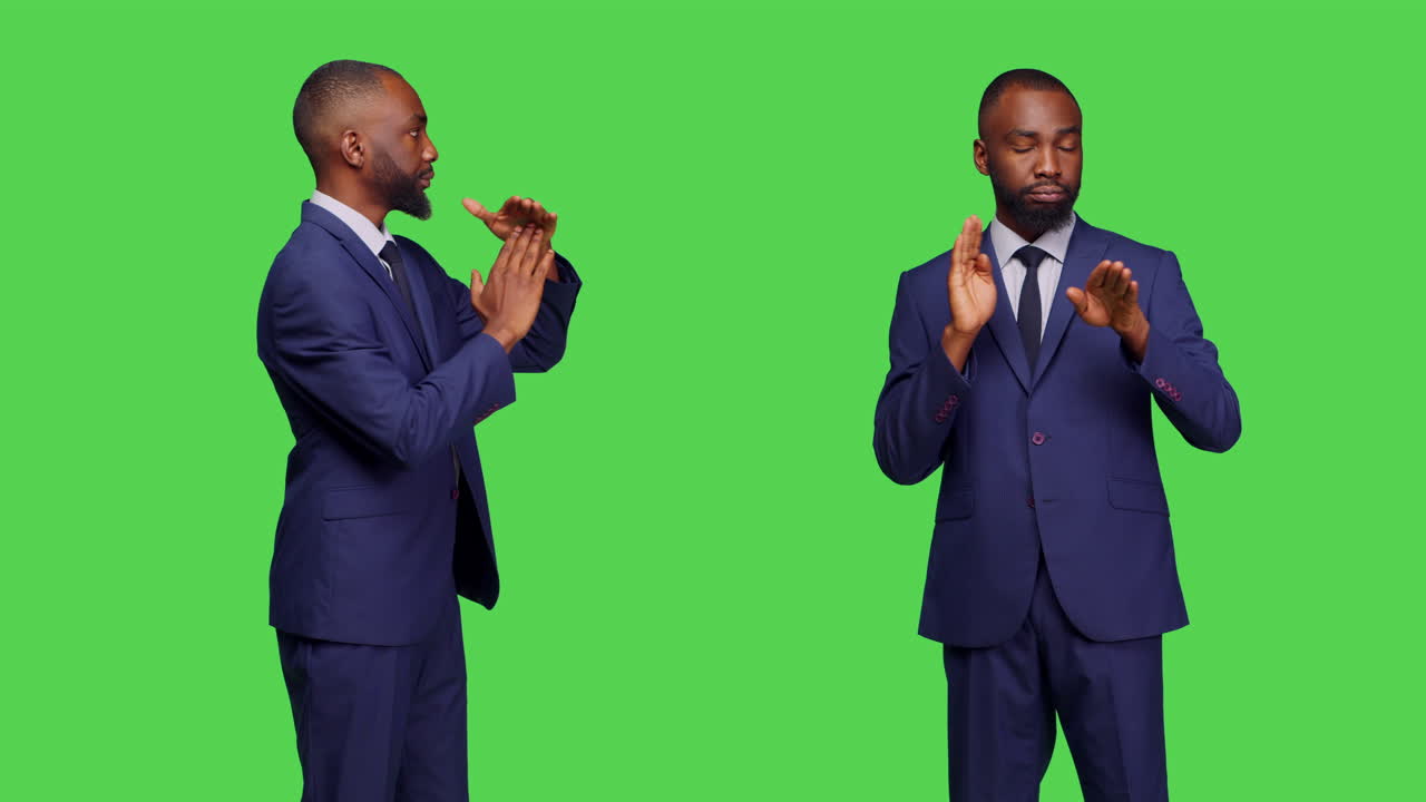 African American Businessman Calling Time Out on Green Screen