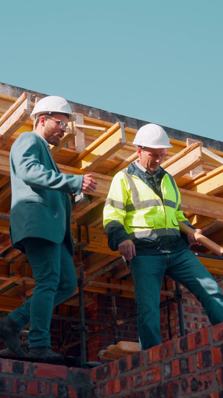 Architect and Construction Manager Inspecting Building Site