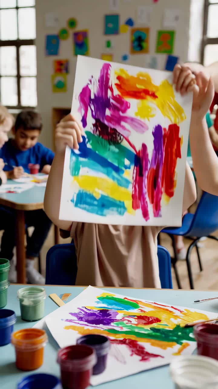 Children's Art Class: A Young Girl's Colorful Creation