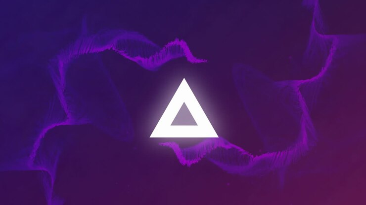 Animation of multiple white triangles pulsating on seamless loop over glowing purple light trails