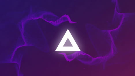 animation of multiple white triangles pulsating on seamless loop over glowing purple light trails