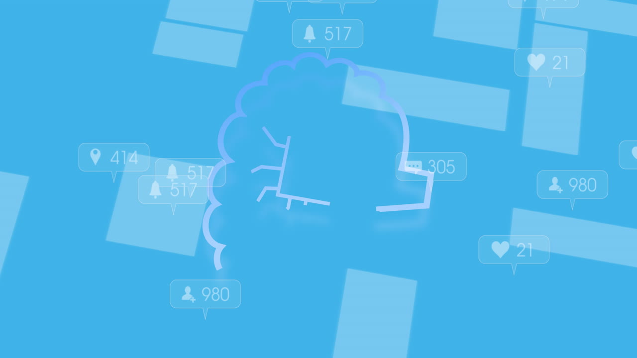 Animation of ai data processing with icons and network of connections