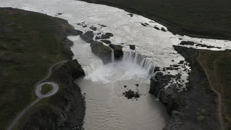 famous godafoss waterfall in iceland on cloudy day in nordic landscape