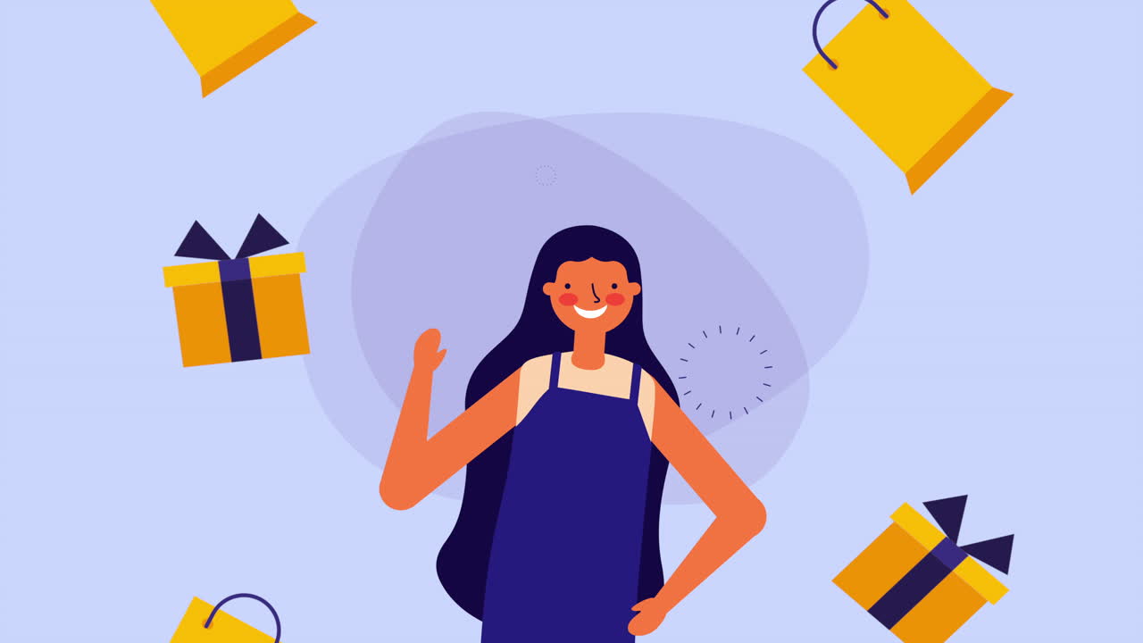 молодая женщина с коробками с подарками