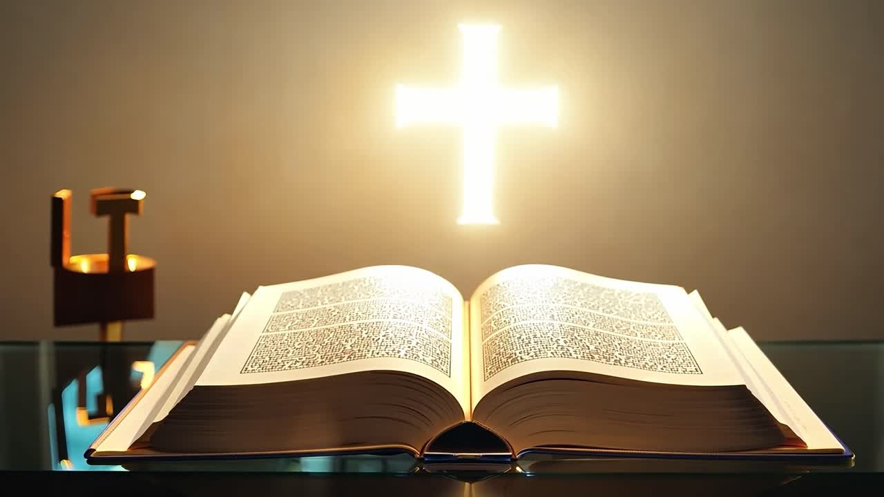 biblia abierta con una cruz en el fondo
