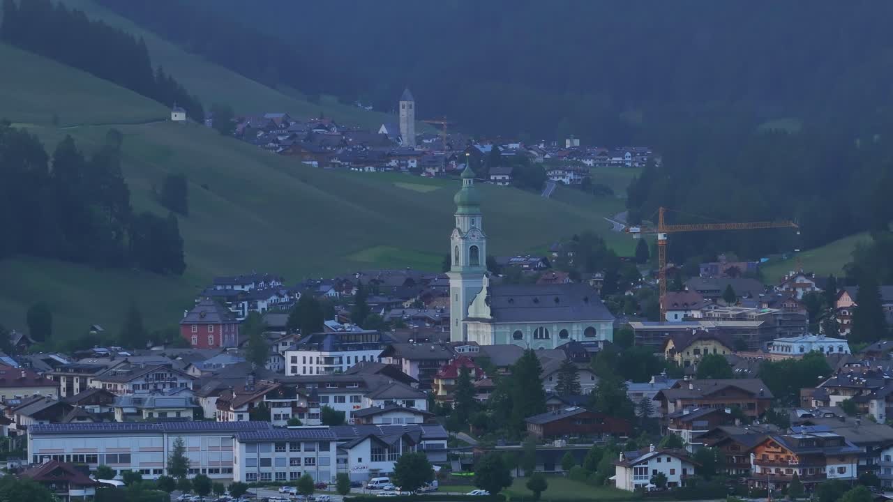 Aerial View of a Picturesque Town Nestled in the Italian Dolomites