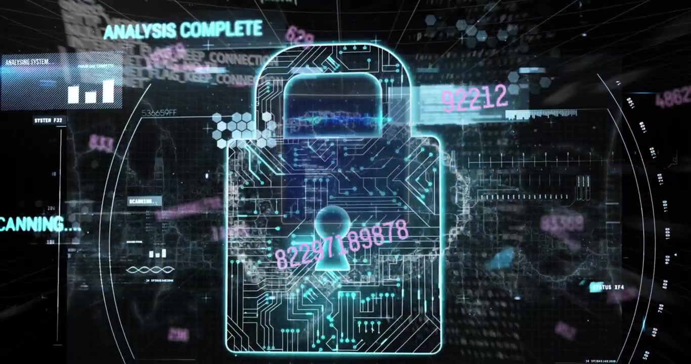 Animation of globe with network of connections and data processing over glowing computer servers