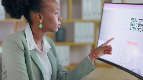 Computer,-screen-and-black-woman-in-office